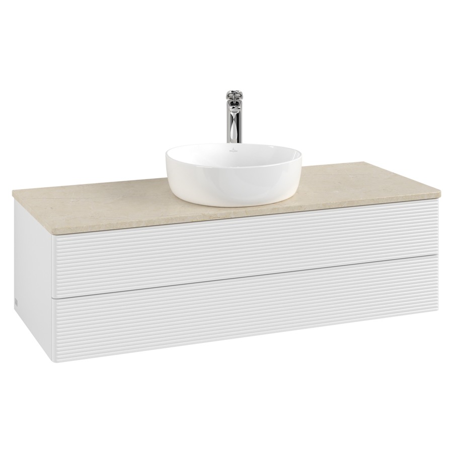 Élément inférieur  Antao
120 x 36 x 50 cm
élément de tiroir, 2&nbsp;tiroirs
avec siphon gain de place
avec matériel de fixation
pour 1 lavabo à poser 101037/101039/234171
recouvrement Botticino, 1 trou pour robinet
