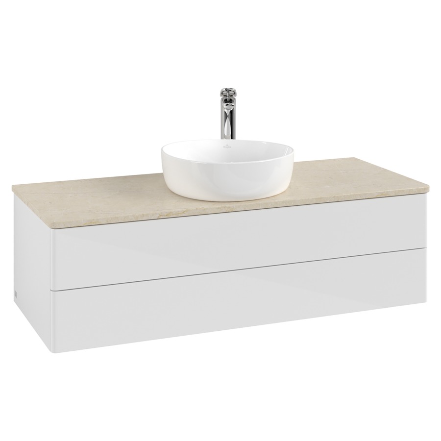 Élément inférieur  Antao
120 x 36 x 50 cm
élément de tiroir, 2&nbsp;tiroirs
avec siphon gain de place
avec matériel de fixation
pour 1 lavabo à poser 101037/101039/234171
recouvrement Botticino, 1 trou pour robinet