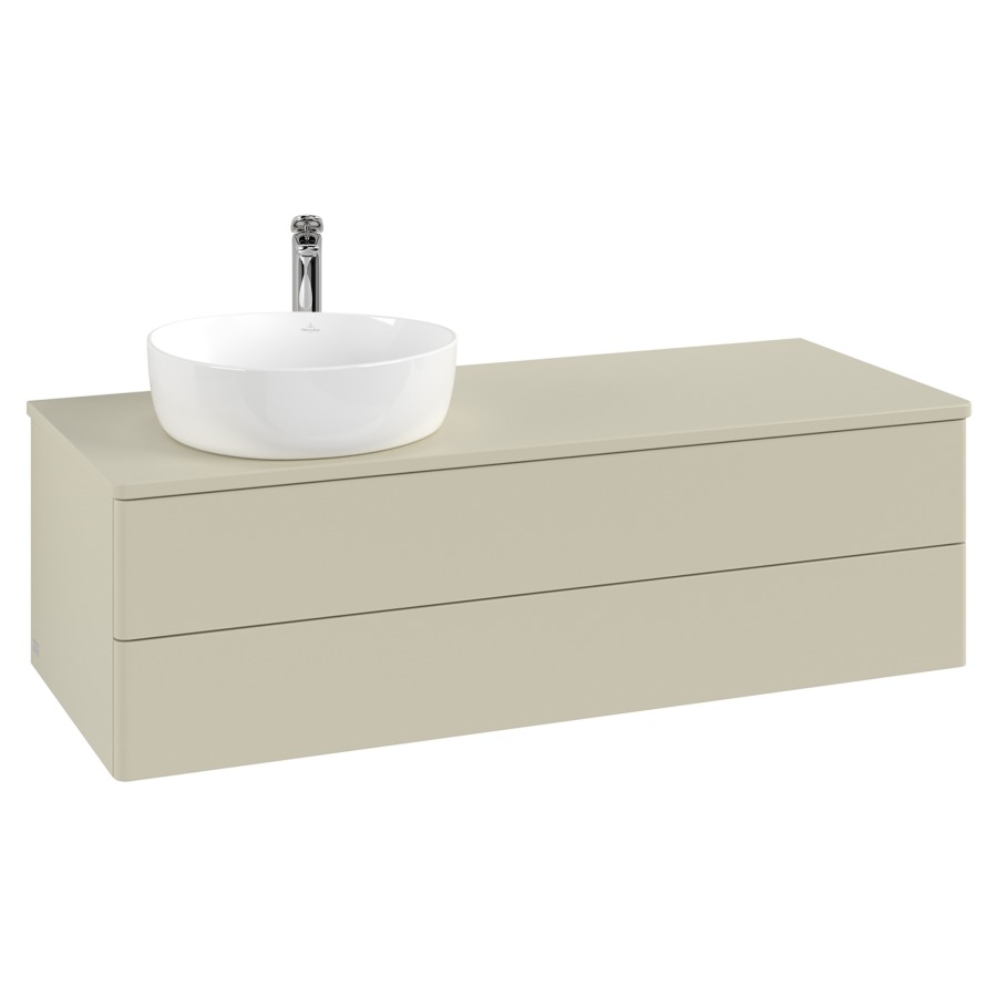 Élément inférieur  Antao
120 x 36 x 50 cm
élément de tiroir, 2&nbsp;tiroirs
lavabo à gauche
avec siphon gain de place
avec matériel de fixation
pour 1 lavabo à poser 234171/234172/234173
recouvrement sans trou pour robinet