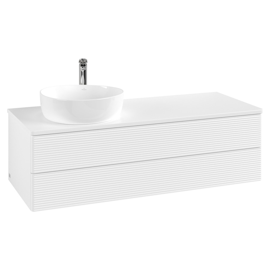 Élément inférieur  Antao
120 x 36 x 50 cm
élément de tiroir, 2&nbsp;tiroirs
lavabo à gauche
avec siphon gain de place
avec matériel de fixation
pour 1 lavabo à poser 234171/234172/234173
recouvrement sans trou pour robinet