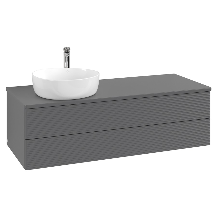 Élément inférieur  Antao
120 x 36 x 50 cm
élément de tiroir, 2&nbsp;tiroirs
lavabo à gauche
avec siphon gain de place
avec matériel de fixation
pour 1 lavabo à poser 234171/234172/234173
recouvrement sans trou pour robinet
