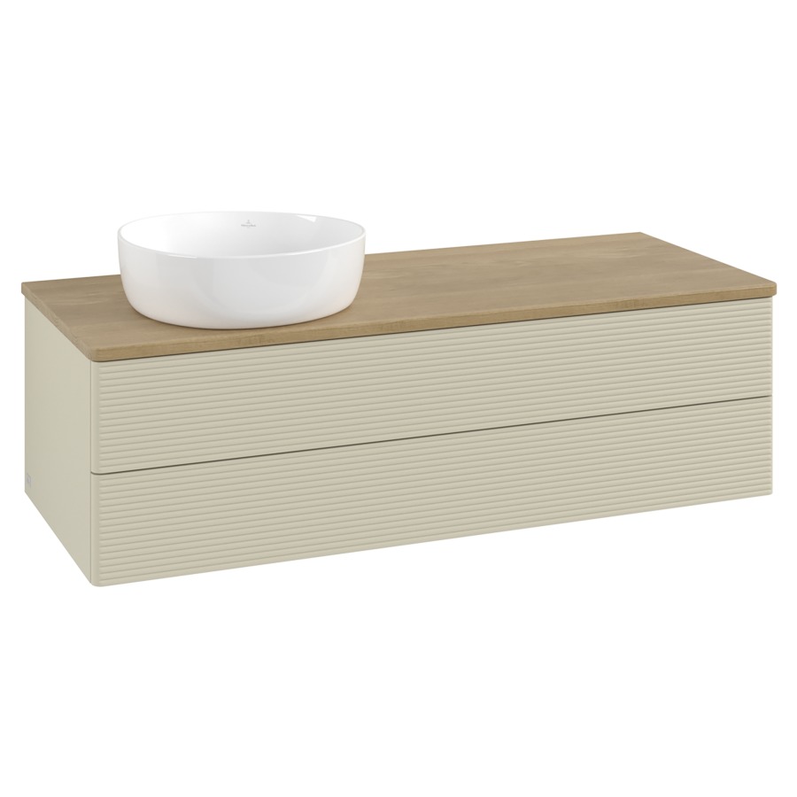 Élément inférieur  Antao
120 x 36 x 50 cm
élément de tiroir, 2&nbsp;tiroirs
lavabo à gauche
avec siphon gain de place
avec matériel de fixation
pour 1 lavabo à poser 234171/234172/234173
recouvrement Honey Oak
sans trou pour robinet