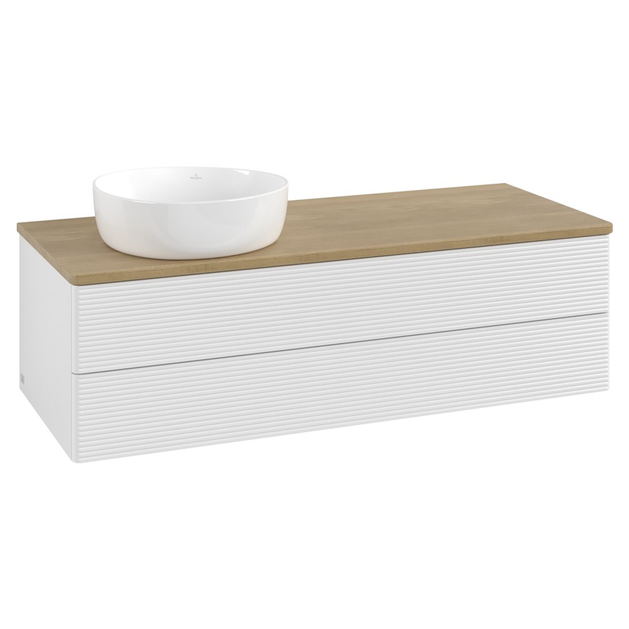 Élément inférieur  Antao
120 x 36 x 50 cm
élément de tiroir, 2&nbsp;tiroirs
lavabo à gauche
avec siphon gain de place
avec matériel de fixation
pour 1 lavabo à poser 234171/234172/234173
recouvrement Honey Oak
sans trou pour robinet