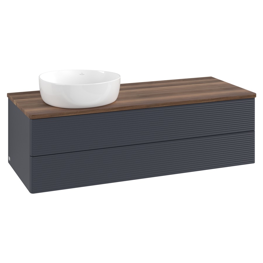 Élément inférieur  Antao
120 x 36 x 50 cm
élément de tiroir, 2&nbsp;tiroirs
lavabo à gauche
avec siphon gain de place
avec matériel de fixation
pour 1 lavabo à poser 234171/234172/234173
recouvrement Warm Walnut
sans trou pour robinet