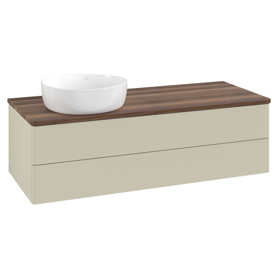 Élément inférieur  Antao
120 x 36 x 50 cm
élément de tiroir, 2&nbsp;tiroirs
lavabo à gauche
avec siphon gain de place
avec matériel de fixation
pour 1 lavabo à poser 234171/234172/234173
recouvrement Warm Walnut
sans trou pour robinet