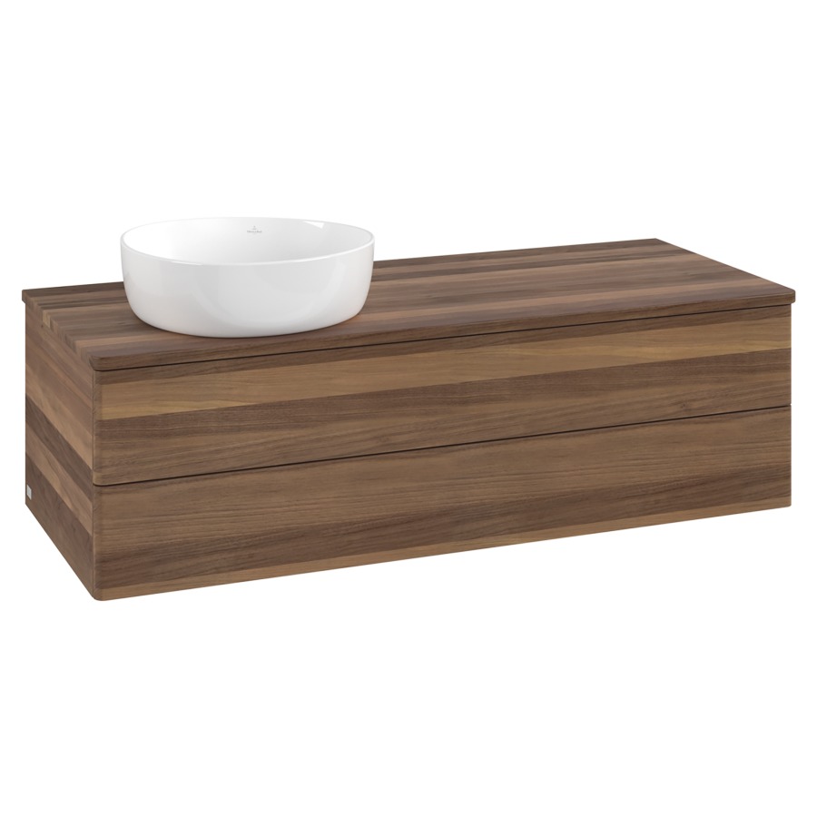 Élément inférieur  Antao
120 x 36 x 50 cm
élément de tiroir, 2&nbsp;tiroirs
lavabo à gauche
avec siphon gain de place
avec matériel de fixation
pour 1 lavabo à poser 234171/234172/234173
recouvrement Warm Walnut
sans trou pour robinet
