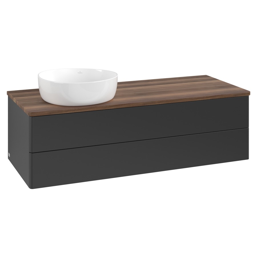 Élément inférieur  Antao
120 x 36 x 50 cm
élément de tiroir, 2&nbsp;tiroirs
lavabo à gauche
avec siphon gain de place
avec matériel de fixation
pour 1 lavabo à poser 234171/234172/234173
recouvrement Warm Walnut
sans trou pour robinet