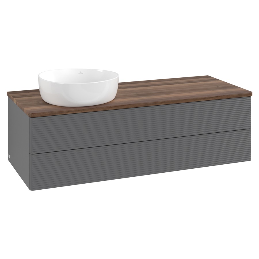 Élément inférieur  Antao
120 x 36 x 50 cm
élément de tiroir, 2&nbsp;tiroirs
lavabo à gauche
avec siphon gain de place
avec matériel de fixation
pour 1 lavabo à poser 234171/234172/234173
recouvrement Warm Walnut
sans trou pour robinet