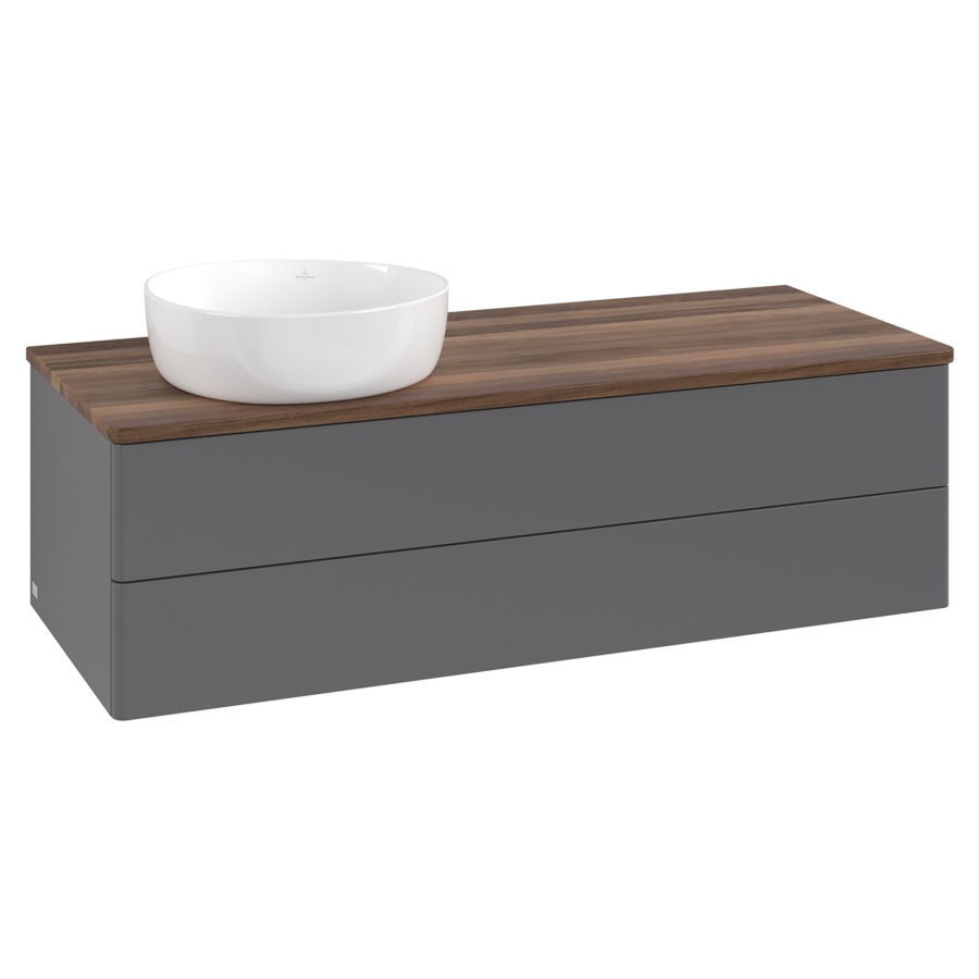 Élément inférieur  Antao
120 x 36 x 50 cm
élément de tiroir, 2&nbsp;tiroirs
lavabo à gauche
avec siphon gain de place
avec matériel de fixation
pour 1 lavabo à poser 234171/234172/234173
recouvrement Warm Walnut
sans trou pour robinet