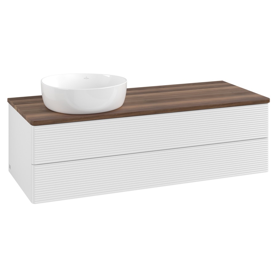 Élément inférieur  Antao
120 x 36 x 50 cm
élément de tiroir, 2&nbsp;tiroirs
lavabo à gauche
avec siphon gain de place
avec matériel de fixation
pour 1 lavabo à poser 234171/234172/234173
recouvrement Warm Walnut
sans trou pour robinet