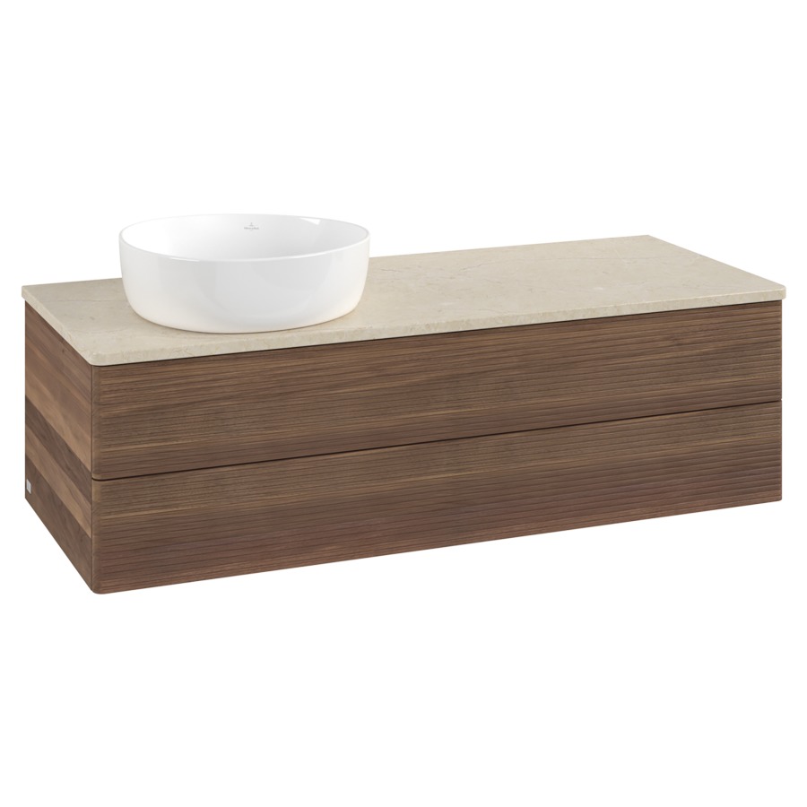 Élément inférieur  Antao
120 x 36 x 50 cm
élément de tiroir, 2&nbsp;tiroirs
lavabo à gauche
avec siphon gain de place
avec matériel de fixation
pour 1 lavabo à poser 234171/234172/234173
recouvrement Botticino
sans trou pour robinet