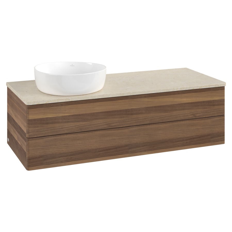 Élément inférieur  Antao
120 x 36 x 50 cm
élément de tiroir, 2&nbsp;tiroirs
lavabo à gauche
avec siphon gain de place
avec matériel de fixation
pour 1 lavabo à poser 234171/234172/234173
recouvrement Botticino
sans trou pour robinet