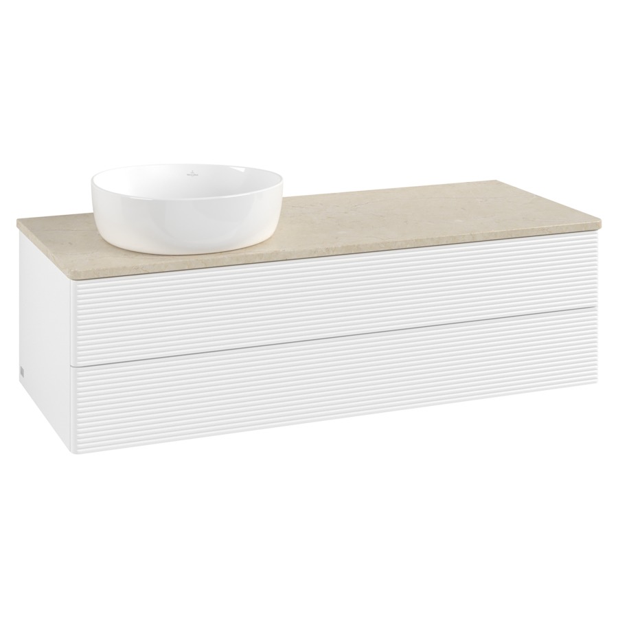Élément inférieur  Antao
120 x 36 x 50 cm
élément de tiroir, 2&nbsp;tiroirs
lavabo à gauche
avec siphon gain de place
avec matériel de fixation
pour 1 lavabo à poser 234171/234172/234173
recouvrement Botticino
sans trou pour robinet