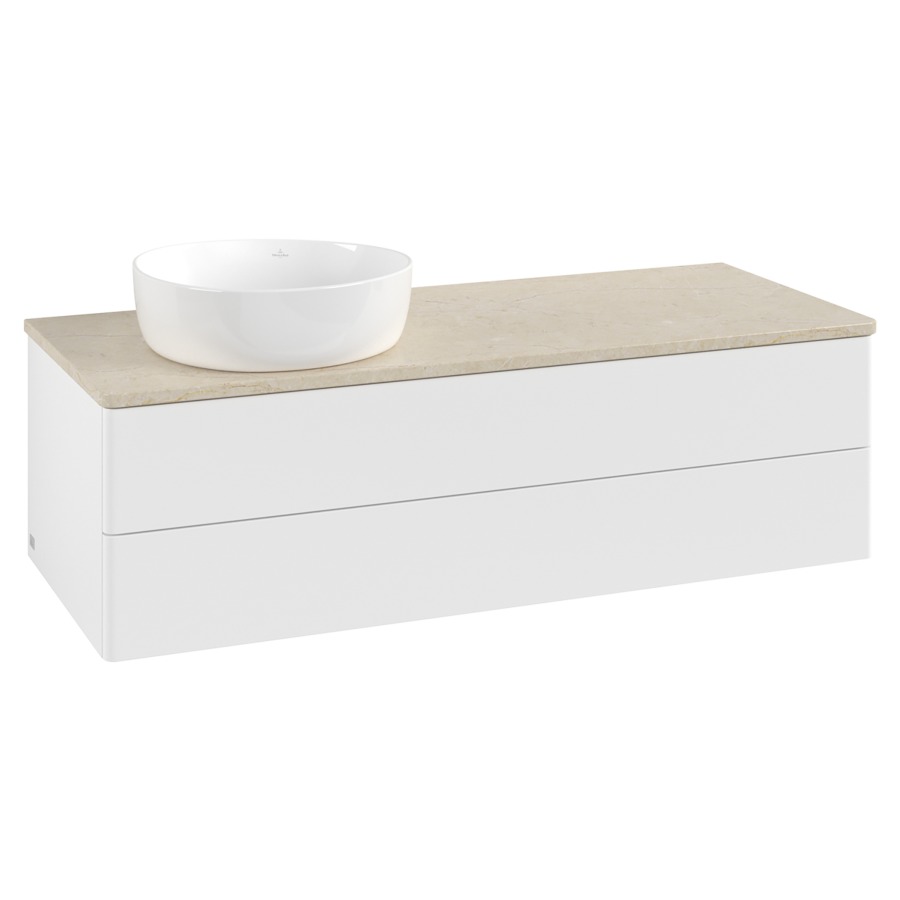 Élément inférieur  Antao
120 x 36 x 50 cm
élément de tiroir, 2&nbsp;tiroirs
lavabo à gauche
avec siphon gain de place
avec matériel de fixation
pour 1 lavabo à poser 234171/234172/234173
recouvrement Botticino
sans trou pour robinet