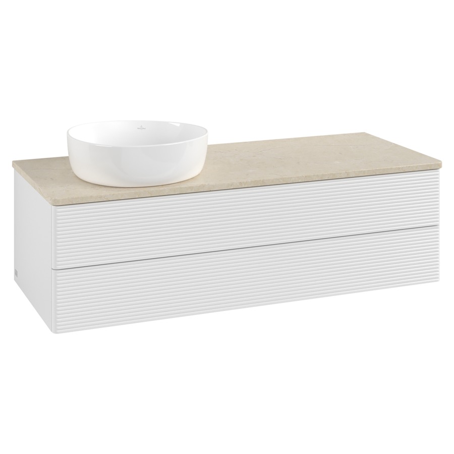 Élément inférieur  Antao
120 x 36 x 50 cm
élément de tiroir, 2&nbsp;tiroirs
lavabo à gauche
avec siphon gain de place
avec matériel de fixation
pour 1 lavabo à poser 234171/234172/234173
recouvrement Botticino
sans trou pour robinet