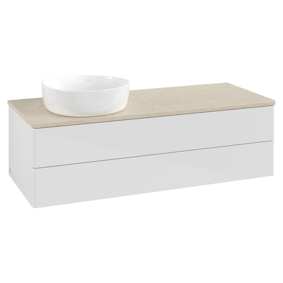 Élément inférieur  Antao
120 x 36 x 50 cm
élément de tiroir, 2&nbsp;tiroirs
lavabo à gauche
avec siphon gain de place
avec matériel de fixation
pour 1 lavabo à poser 234171/234172/234173
recouvrement Botticino
sans trou pour robinet