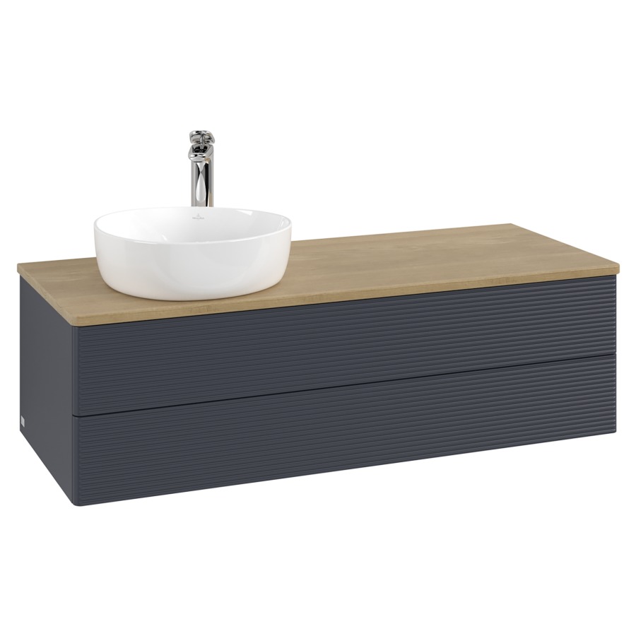 Élément inférieur  Antao
120 x 36 x 50 cm
élément de tiroir, 2&nbsp;tiroirs
lavabo à gauche
avec siphon gain de place
avec matériel de fixation
pour 1 lavabo à poser 101037/101038/234171
recouvrement Honey Oak, 1 trou pour robinet