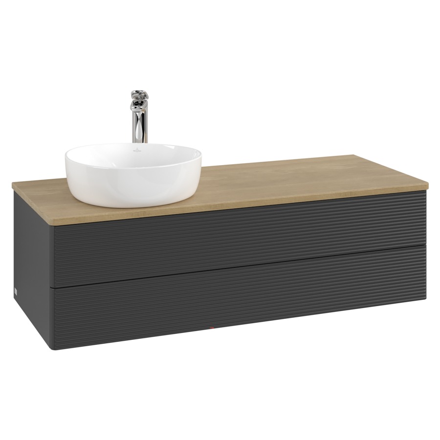 Élément inférieur  Antao
120 x 36 x 50 cm
élément de tiroir, 2&nbsp;tiroirs
lavabo à gauche
avec siphon gain de place
avec matériel de fixation
pour 1 lavabo à poser 101037/101038/234171
recouvrement Honey Oak, 1 trou pour robinet