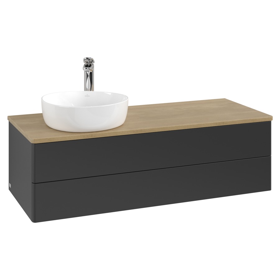 Élément inférieur  Antao
120 x 36 x 50 cm
élément de tiroir, 2&nbsp;tiroirs
lavabo à gauche
avec siphon gain de place
avec matériel de fixation
pour 1 lavabo à poser 101037/101038/234171
recouvrement Honey Oak, 1 trou pour robinet