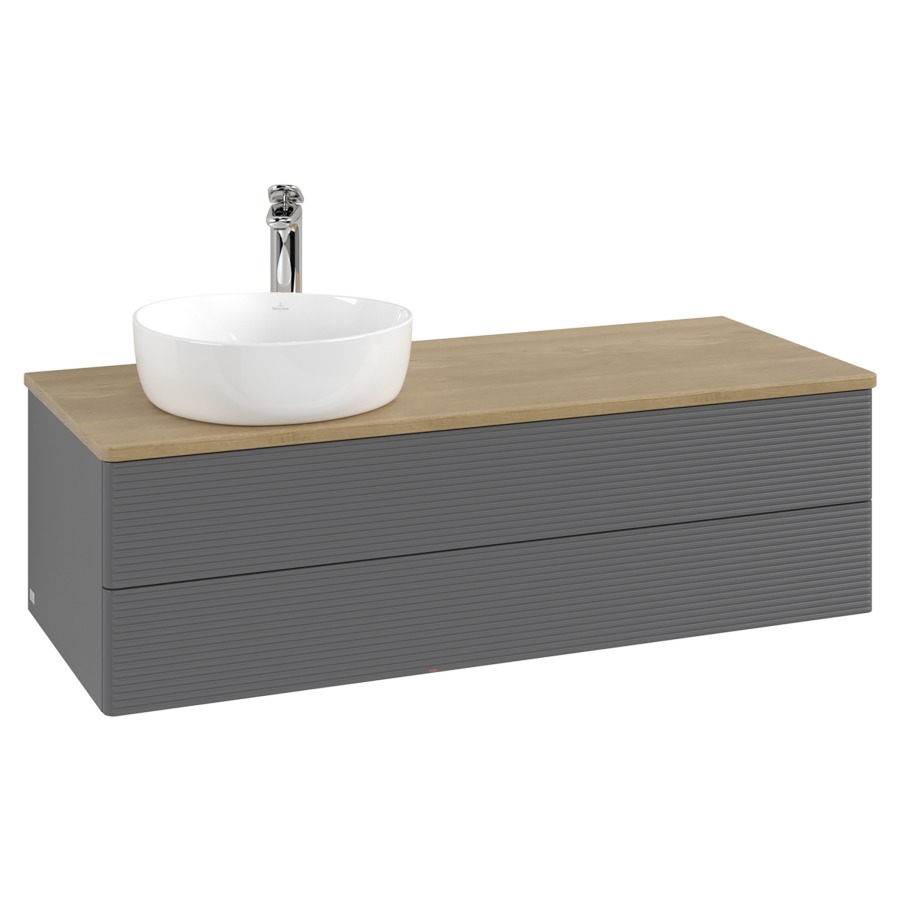 Élément inférieur  Antao
120 x 36 x 50 cm
élément de tiroir, 2&nbsp;tiroirs
lavabo à gauche
avec siphon gain de place
avec matériel de fixation
pour 1 lavabo à poser 101037/101038/234171
recouvrement Honey Oak, 1 trou pour robinet