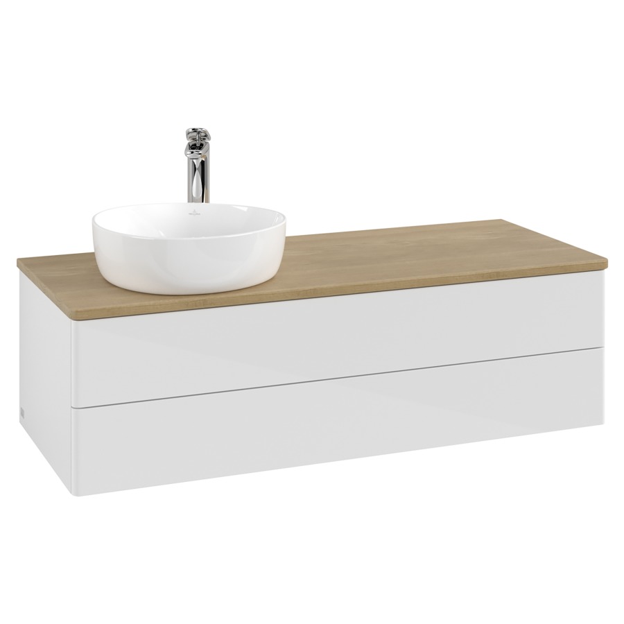 Élément inférieur  Antao
120 x 36 x 50 cm
élément de tiroir, 2&nbsp;tiroirs
lavabo à gauche
avec siphon gain de place
avec matériel de fixation
pour 1 lavabo à poser 101037/101038/234171
recouvrement Honey Oak, 1 trou pour robinet