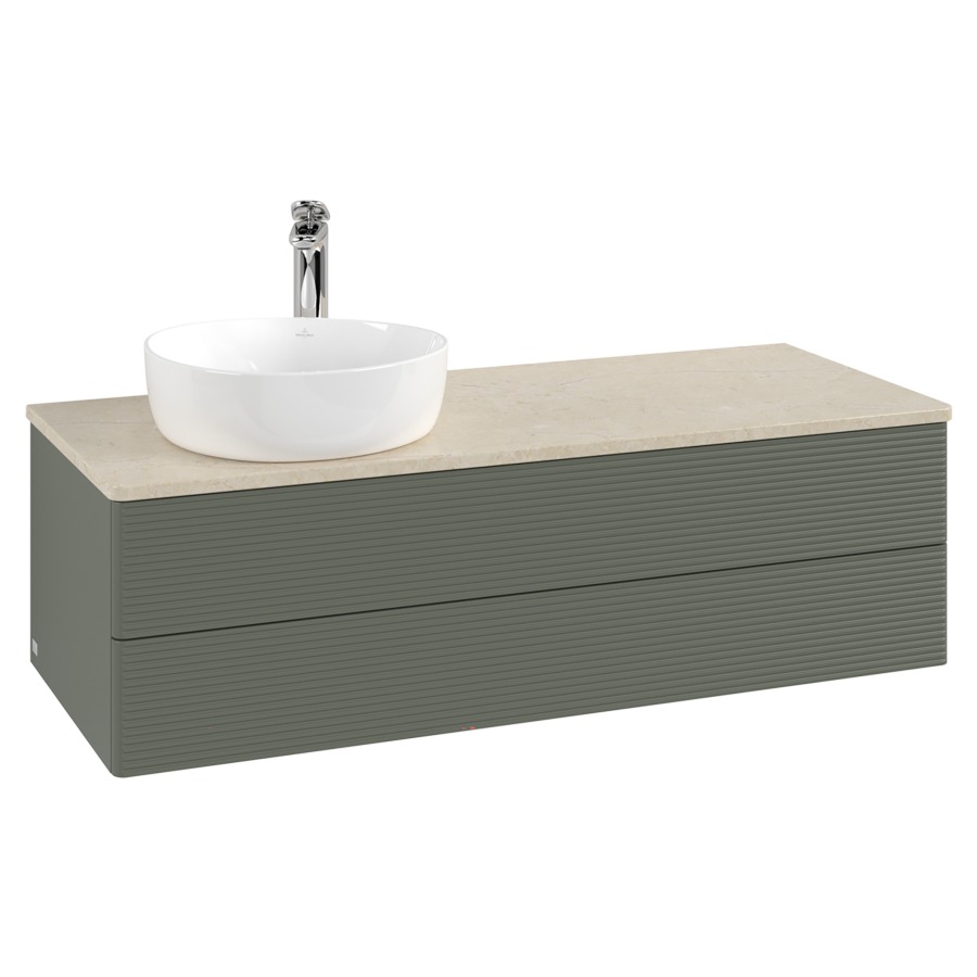 Élément inférieur  Antao
120 x 36 x 50 cm
élément de tiroir, 2&nbsp;tiroirs
lavabo à gauche
avec siphon gain de place
avec matériel de fixation
pour 1 lavabo à poser 101037/101038/234171
recouvrement Botticino, 1 trou pour robinet