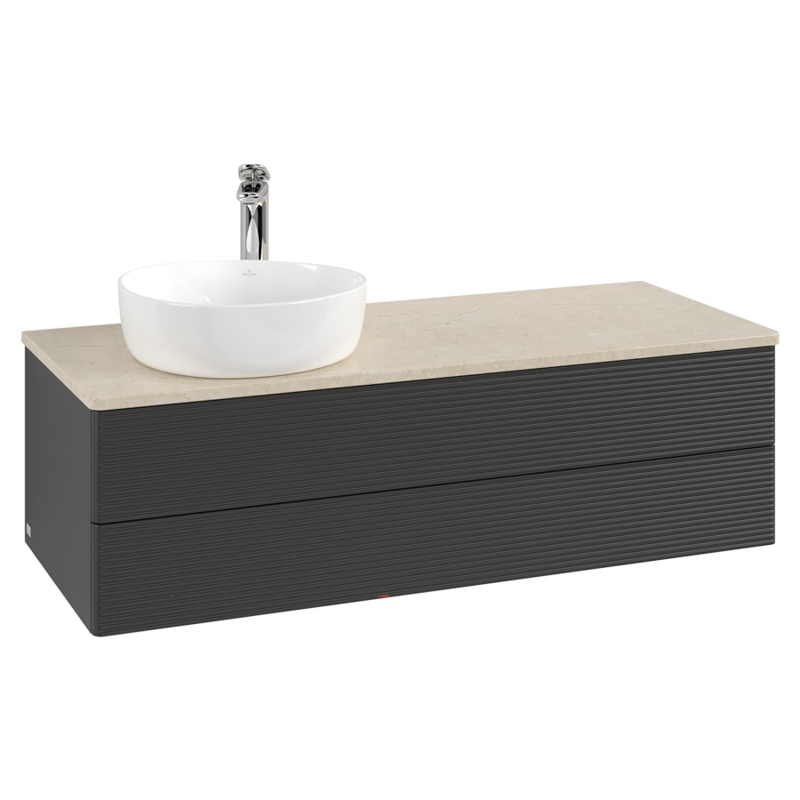 Élément inférieur  Antao
120 x 36 x 50 cm
élément de tiroir, 2&nbsp;tiroirs
lavabo à gauche
avec siphon gain de place
avec matériel de fixation
pour 1 lavabo à poser 101037/101038/234171
recouvrement Botticino, 1 trou pour robinet