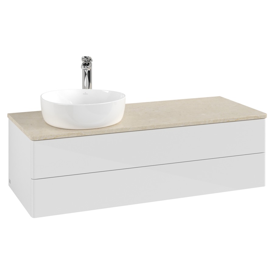 Élément inférieur  Antao
120 x 36 x 50 cm
élément de tiroir, 2&nbsp;tiroirs
lavabo à gauche
avec siphon gain de place
avec matériel de fixation
pour 1 lavabo à poser 101037/101038/234171
recouvrement Botticino, 1 trou pour robinet