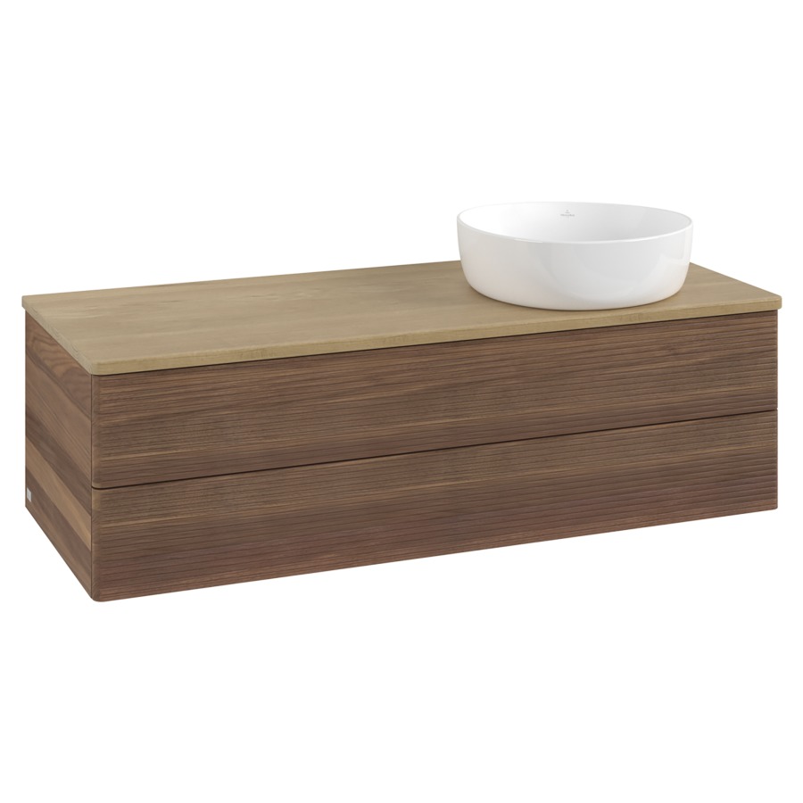 Élément inférieur  Antao
120 x 36 x 50 cm
élément de tiroir, 2&nbsp;tiroirs
lavabo à droite
avec siphon gain de place
avec matériel de fixation
pour 1 lavabo à poser 234171/234172/234173
recouvrement Honey Oak
sans trou pour robinet