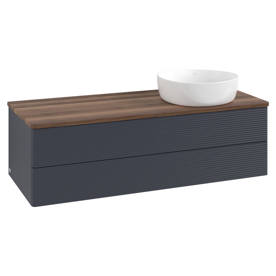 Élément inférieur  Antao
120 x 36 x 50 cm
élément de tiroir, 2&nbsp;tiroirs
lavabo à droite
avec siphon gain de place
avec matériel de fixation
pour 1 lavabo à poser 234171/234172/234173
recouvrement Warm Walnut
sans trou pour robinet
