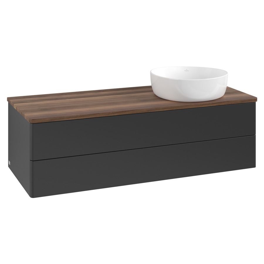 Élément inférieur  Antao
120 x 36 x 50 cm
élément de tiroir, 2&nbsp;tiroirs
lavabo à droite
avec siphon gain de place
avec matériel de fixation
pour 1 lavabo à poser 234171/234172/234173
recouvrement Warm Walnut
sans trou pour robinet