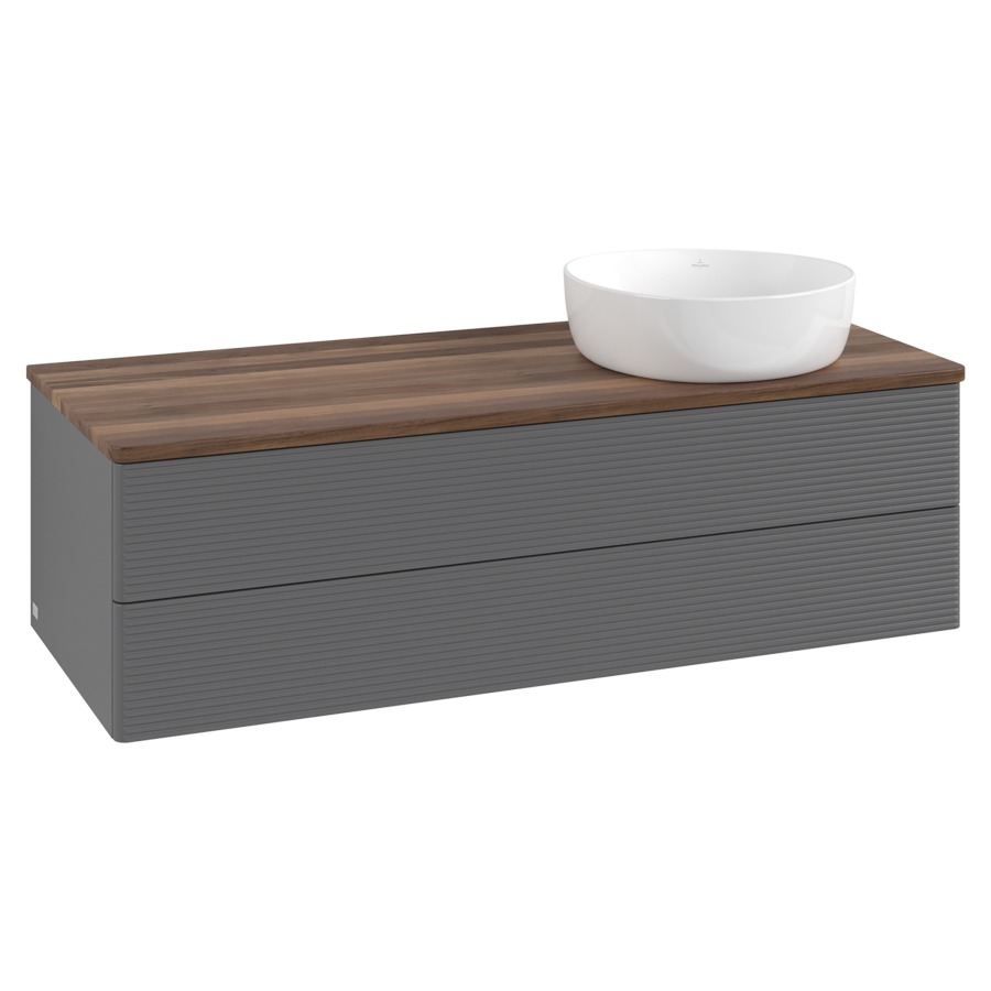 Élément inférieur  Antao
120 x 36 x 50 cm
élément de tiroir, 2&nbsp;tiroirs
lavabo à droite
avec siphon gain de place
avec matériel de fixation
pour 1 lavabo à poser 234171/234172/234173
recouvrement Warm Walnut
sans trou pour robinet