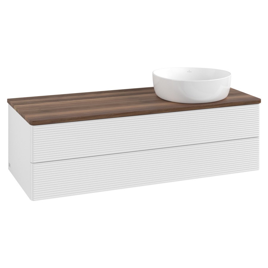 Élément inférieur  Antao
120 x 36 x 50 cm
élément de tiroir, 2&nbsp;tiroirs
lavabo à droite
avec siphon gain de place
avec matériel de fixation
pour 1 lavabo à poser 234171/234172/234173
recouvrement Warm Walnut
sans trou pour robinet