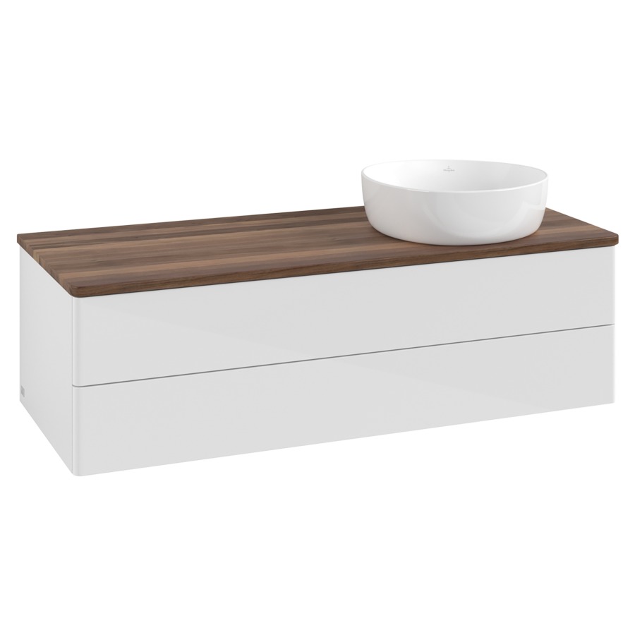 Élément inférieur  Antao
120 x 36 x 50 cm
élément de tiroir, 2&nbsp;tiroirs
lavabo à droite
avec siphon gain de place
avec matériel de fixation
pour 1 lavabo à poser 234171/234172/234173
recouvrement Warm Walnut
sans trou pour robinet