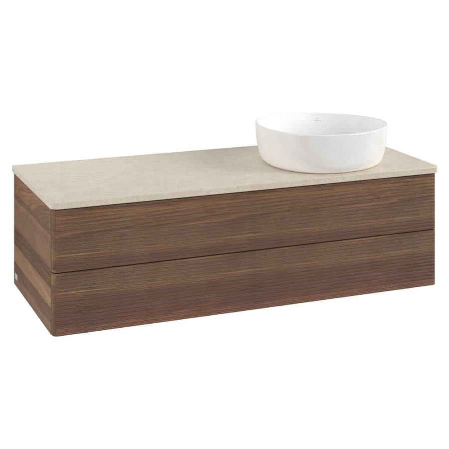 Élément inférieur  Antao
120 x 36 x 50 cm
élément de tiroir, 2&nbsp;tiroirs
lavabo à droite
avec siphon gain de place
avec matériel de fixation
pour 1 lavabo à poser 234171/234172/234173
recouvrement Botticino
sans trou pour robinet