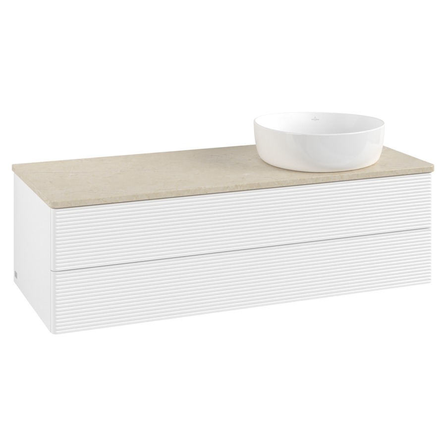 Élément inférieur  Antao
120 x 36 x 50 cm
élément de tiroir, 2&nbsp;tiroirs
lavabo à droite
avec siphon gain de place
avec matériel de fixation
pour 1 lavabo à poser 234171/234172/234173
recouvrement Botticino
sans trou pour robinet