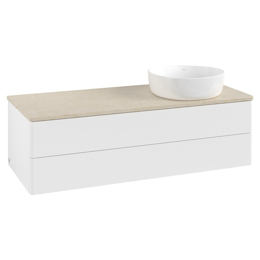 Élément inférieur  Antao
120 x 36 x 50 cm
élément de tiroir, 2&nbsp;tiroirs
lavabo à droite
avec siphon gain de place
avec matériel de fixation
pour 1 lavabo à poser 234171/234172/234173
recouvrement Botticino
sans trou pour robinet