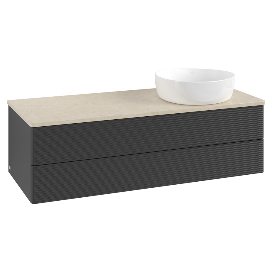 Élément inférieur  Antao
120 x 36 x 50 cm
élément de tiroir, 2&nbsp;tiroirs
lavabo à droite
avec siphon gain de place
avec matériel de fixation
pour 1 lavabo à poser 234171/234172/234173
recouvrement Botticino
sans trou pour robinet