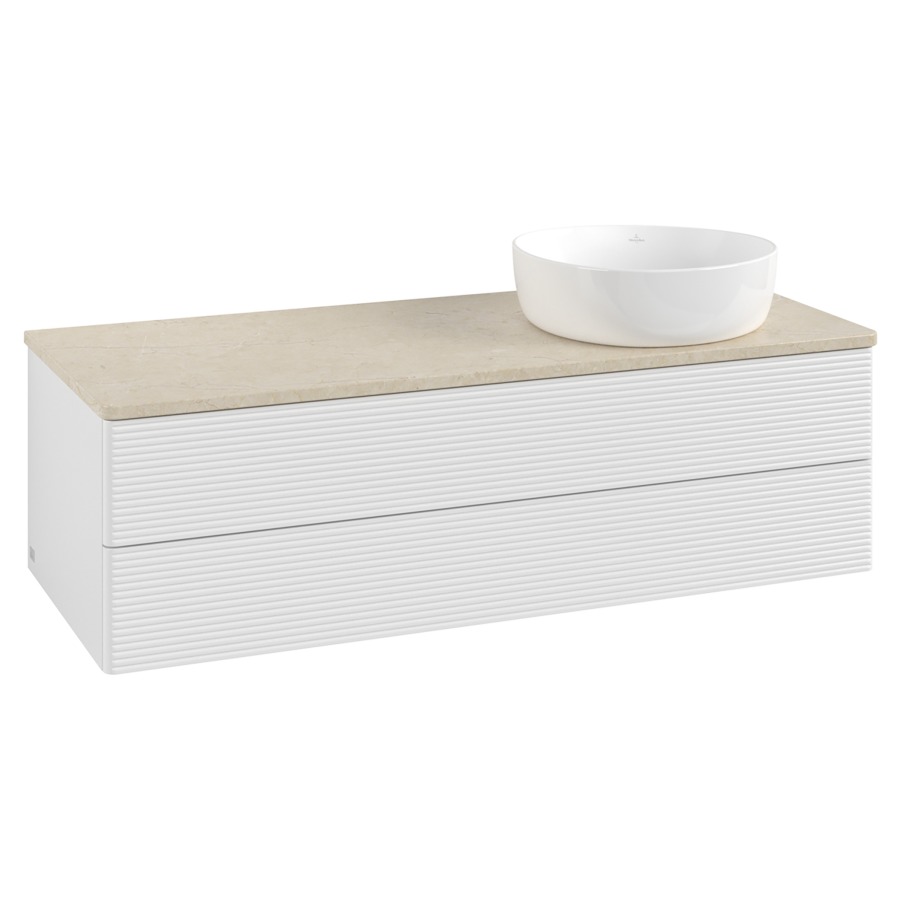 Élément inférieur  Antao
120 x 36 x 50 cm
élément de tiroir, 2&nbsp;tiroirs
lavabo à droite
avec siphon gain de place
avec matériel de fixation
pour 1 lavabo à poser 234171/234172/234173
recouvrement Botticino
sans trou pour robinet