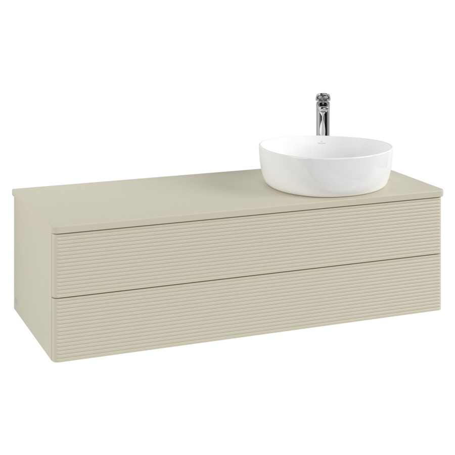 Élément inférieur  Antao
120 x 36 x 50 cm
élément de tiroir, 2&nbsp;tiroirs
lavabo à droite
avec siphon gain de place
avec matériel de fixation
pour 1 lavabo à poser 101037/101038/234171
recouvrement avec trou pour robinet