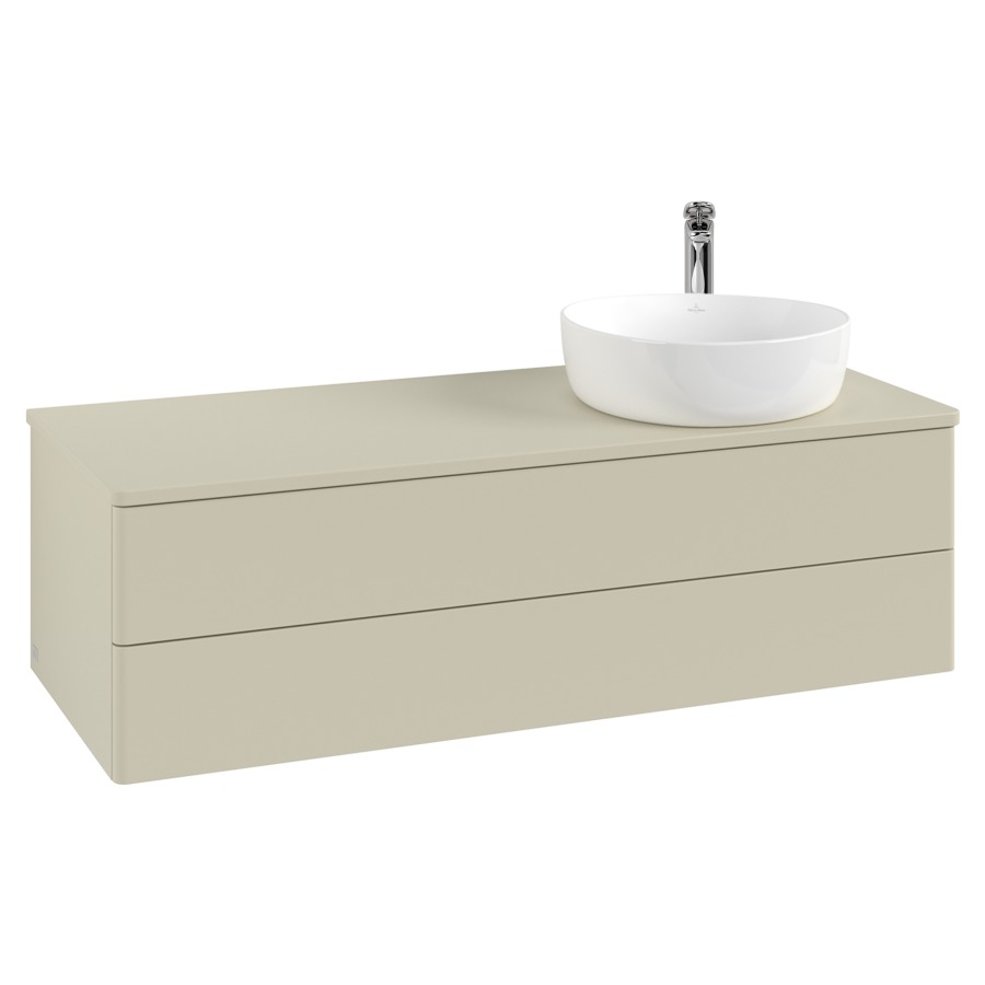Élément inférieur  Antao
120 x 36 x 50 cm
élément de tiroir, 2&nbsp;tiroirs
lavabo à droite
avec siphon gain de place
avec matériel de fixation
pour 1 lavabo à poser 101037/101038/234171
recouvrement avec trou pour robinet