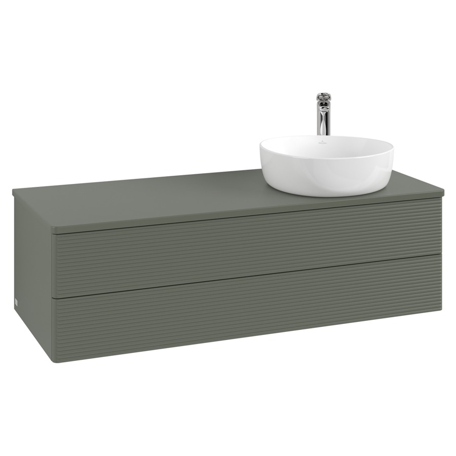 Élément inférieur  Antao
120 x 36 x 50 cm
élément de tiroir, 2&nbsp;tiroirs
lavabo à droite
avec siphon gain de place
avec matériel de fixation
pour 1 lavabo à poser 101037/101038/234171
recouvrement avec trou pour robinet