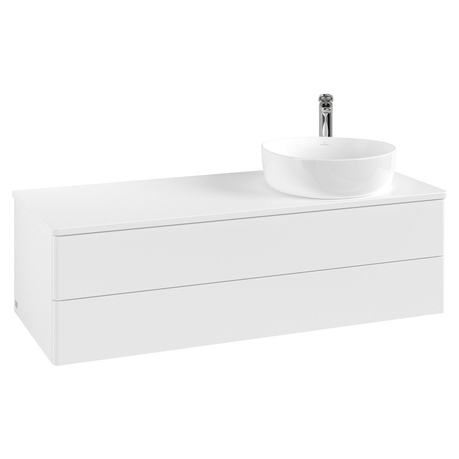 Élément inférieur  Antao
120 x 36 x 50 cm
élément de tiroir, 2&nbsp;tiroirs
lavabo à droite
avec siphon gain de place
avec matériel de fixation
pour 1 lavabo à poser 101037/101038/234171
recouvrement avec trou pour robinet