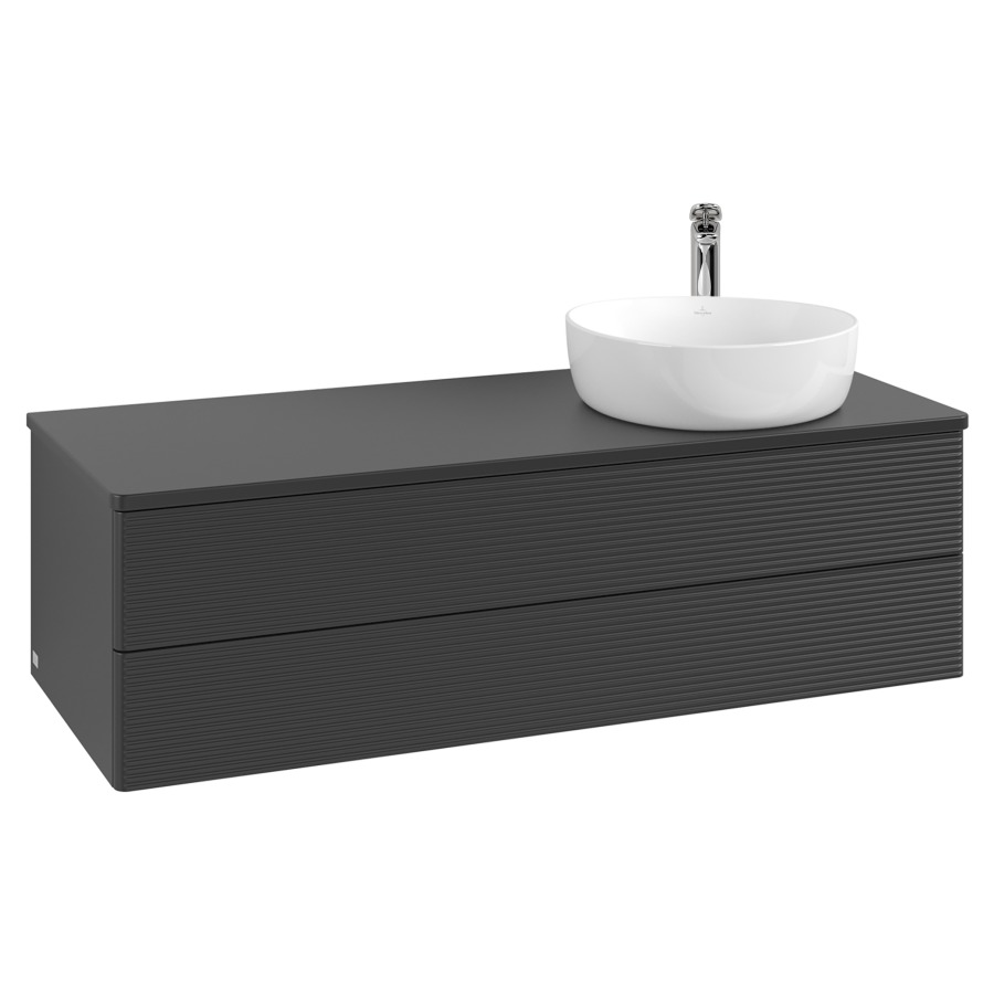 Élément inférieur  Antao
120 x 36 x 50 cm
élément de tiroir, 2&nbsp;tiroirs
lavabo à droite
avec siphon gain de place
avec matériel de fixation
pour 1 lavabo à poser 101037/101038/234171
recouvrement avec trou pour robinet