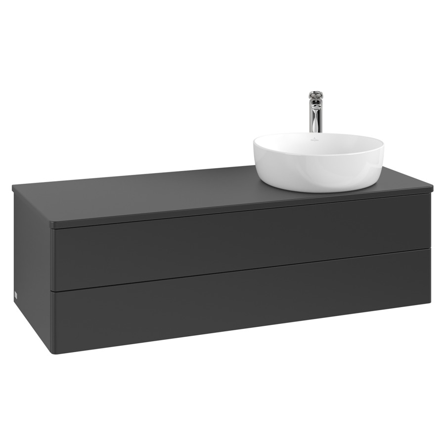 Élément inférieur  Antao
120 x 36 x 50 cm
élément de tiroir, 2&nbsp;tiroirs
lavabo à droite
avec siphon gain de place
avec matériel de fixation
pour 1 lavabo à poser 101037/101038/234171
recouvrement avec trou pour robinet