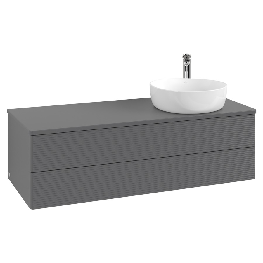 Élément inférieur  Antao
120 x 36 x 50 cm
élément de tiroir, 2&nbsp;tiroirs
lavabo à droite
avec siphon gain de place
avec matériel de fixation
pour 1 lavabo à poser 101037/101038/234171
recouvrement avec trou pour robinet
