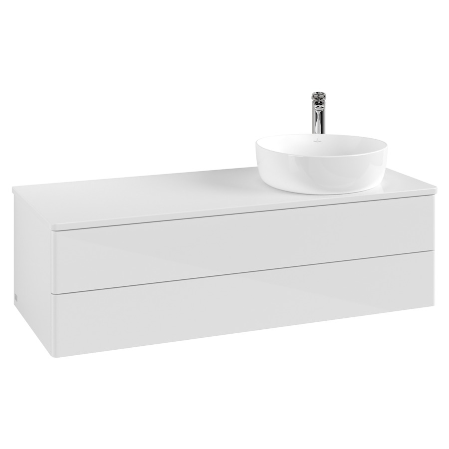 Élément inférieur  Antao
120 x 36 x 50 cm
élément de tiroir, 2&nbsp;tiroirs
lavabo à droite
avec siphon gain de place
avec matériel de fixation
pour 1 lavabo à poser 101037/101038/234171
recouvrement avec trou pour robinet