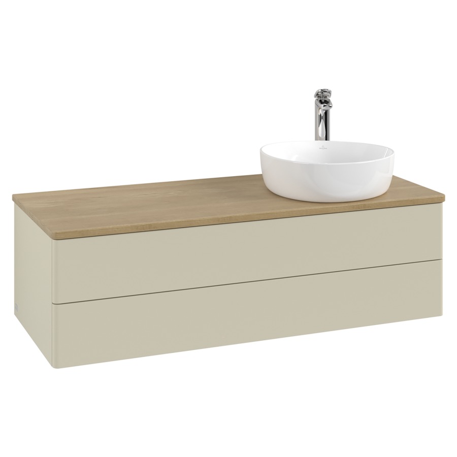 Élément inférieur  Antao
120 x 36 x 50 cm
élément de tiroir, 2&nbsp;tiroirs
lavabo à droite
avec siphon gain de place
avec matériel de fixation
pour 1 lavabo à poser 101037/101038/234171
recouvrement Honey Oak, 1 trou pour robinet
