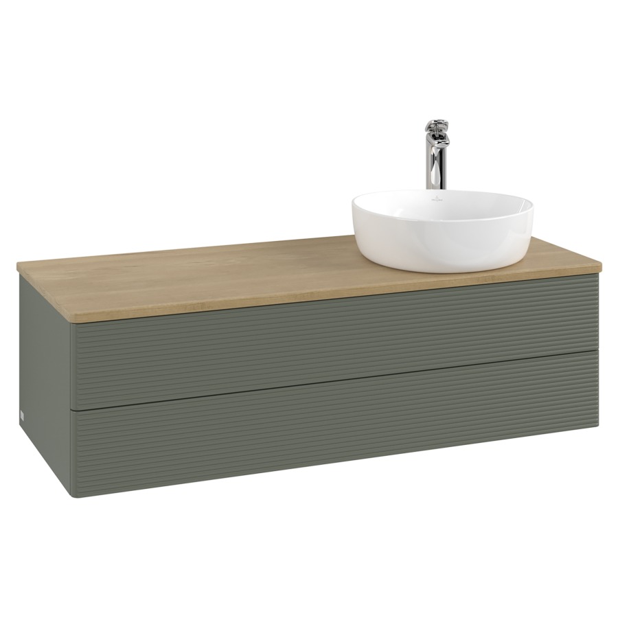 Élément inférieur  Antao
120 x 36 x 50 cm
élément de tiroir, 2&nbsp;tiroirs
lavabo à droite
avec siphon gain de place
avec matériel de fixation
pour 1 lavabo à poser 101037/101038/234171
recouvrement Honey Oak, 1 trou pour robinet
