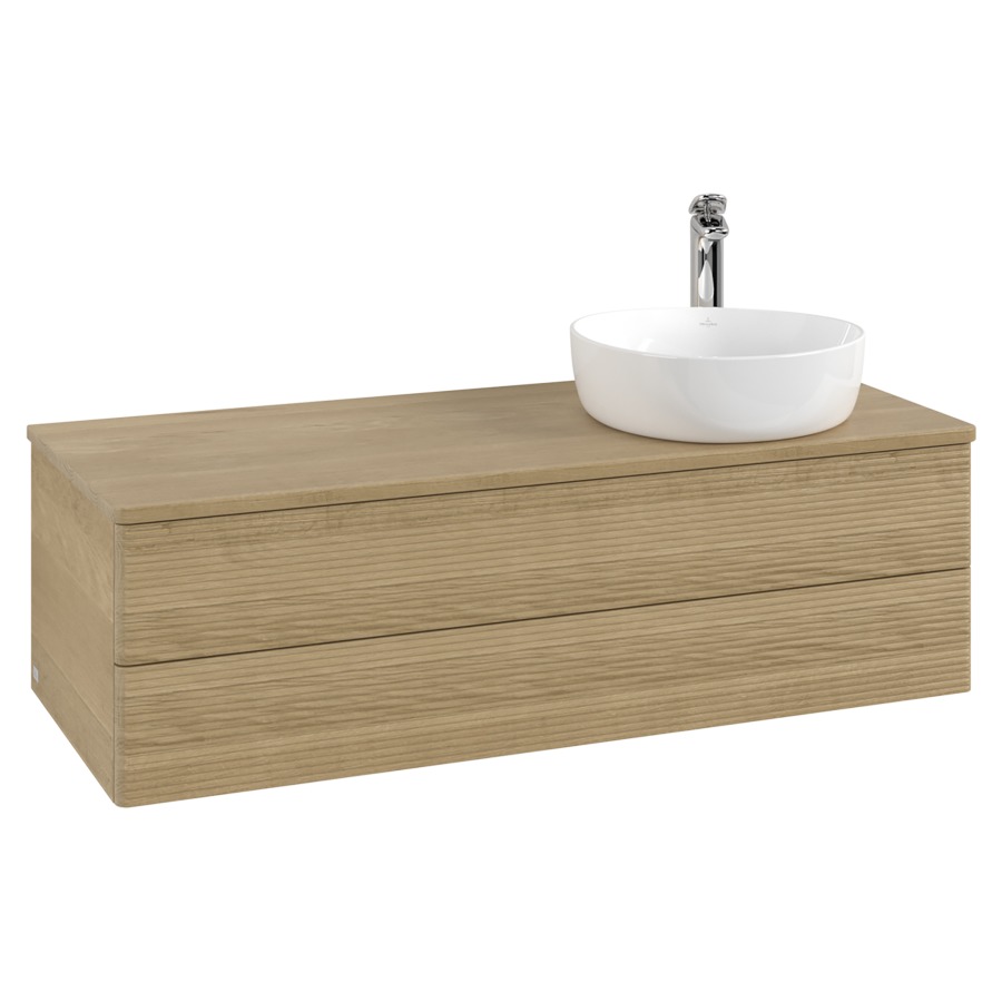 Élément inférieur  Antao
120 x 36 x 50 cm
élément de tiroir, 2&nbsp;tiroirs
lavabo à droite
avec siphon gain de place
avec matériel de fixation
pour 1 lavabo à poser 101037/101038/234171
recouvrement Honey Oak, 1 trou pour robinet